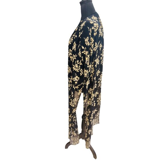 Natural Life Black Gold Boho Casual Floral Kimono Long Cardigan One Size Maxi - Picture 6 of 8
